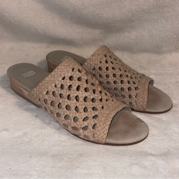 Eileen Fisher Aloe Woven Leather Slide On Mules - Picture 2 of 11